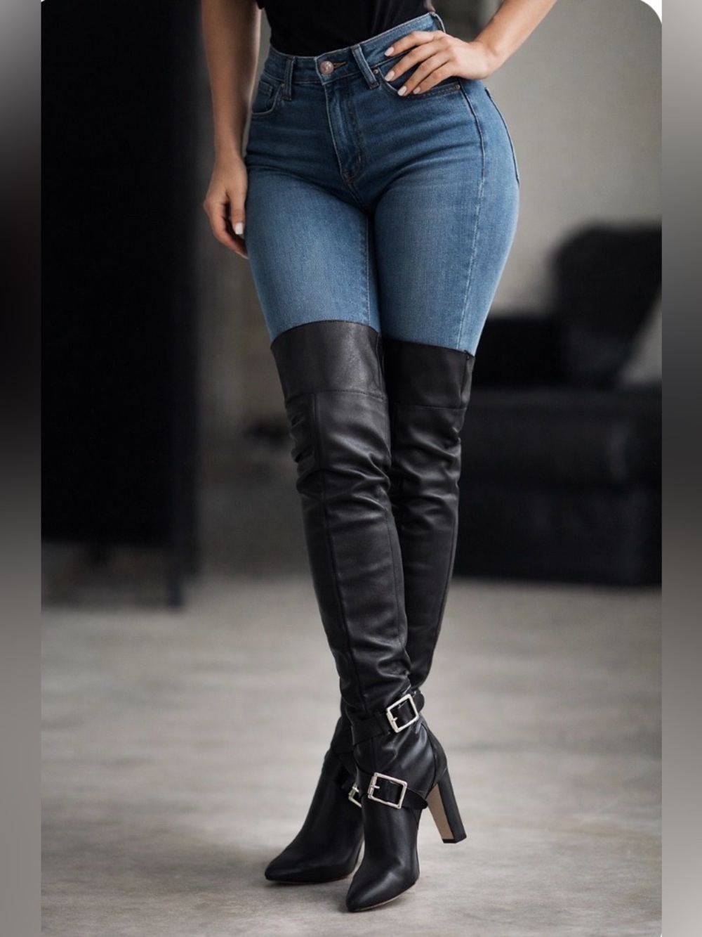 Jimmy Choo black leather patent Doma over the knee boots
